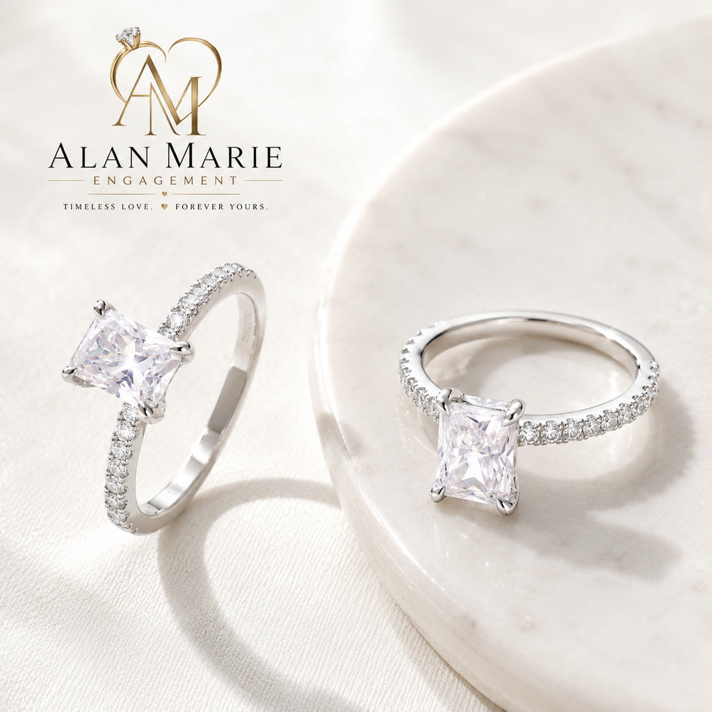 Radiant Emerald-Cut Moissanite Engagement Ring