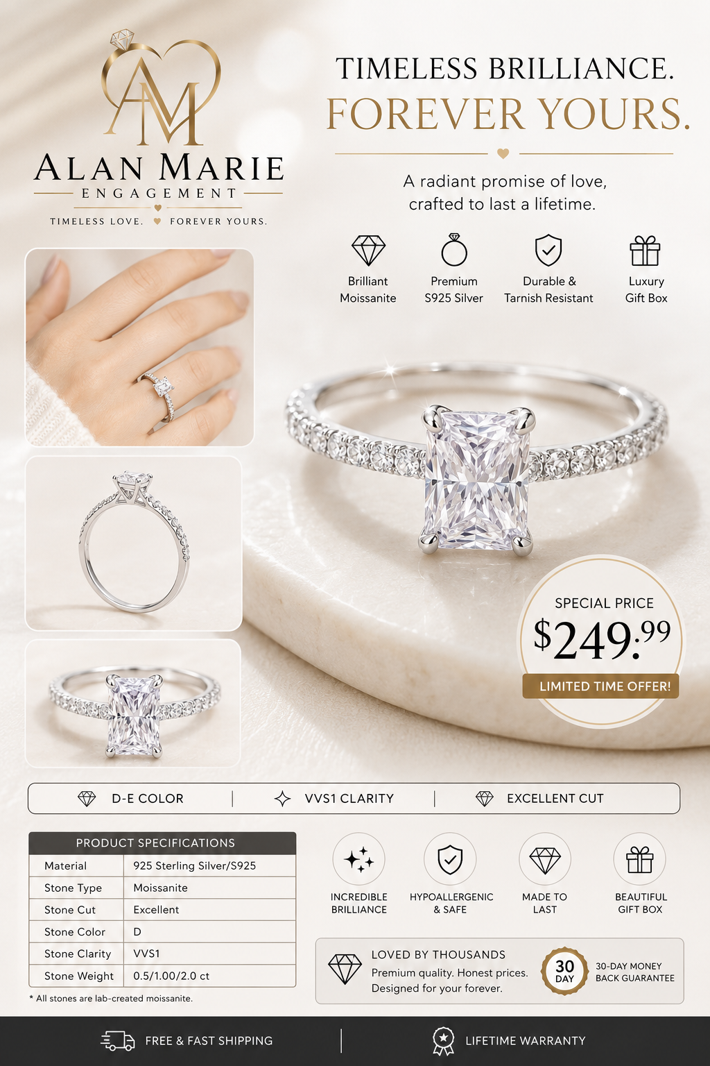 Radiant Emerald-Cut Moissanite Engagement Ring